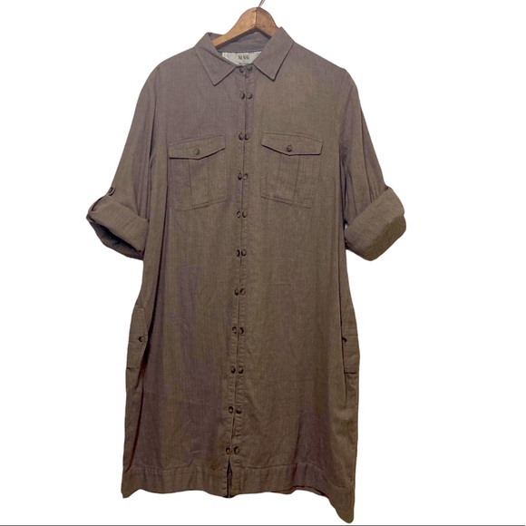 Mango Dresses & Skirts - Mng By Mango Casual Brown Dress With Pockets, Roll-Up Sleeves, And Front Buttons